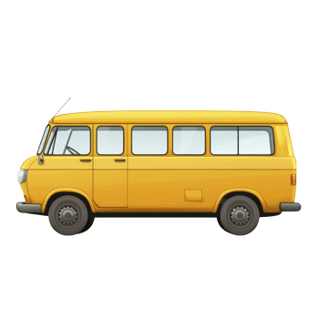 Bright yellow vintage van is depicted in side view, showcasing its classic design and retro charm. vehicle vibrant color and nostalgic style evoke sense of adventure and freedom png