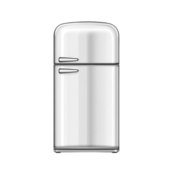 Sleek, retro style white refrigerator with top freezer and chrome handles, perfect for vintage kitchen aesthetic. appliance smooth finish and classic design evoke nostalgia png
