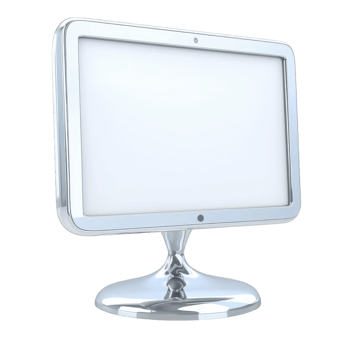 Sleek, modern computer monitor with shiny metallic frame and blank screen, set against transparency background, exudes futuristic and minimalist design png