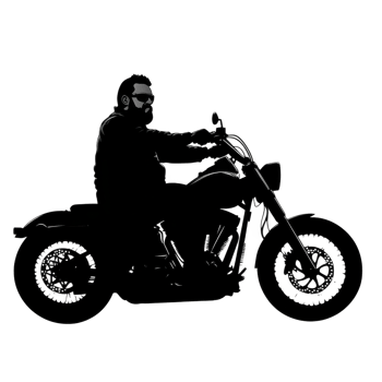 Silhouette of person riding motorcycle, showcasing sense of freedom and adventure. rider is wearing sunglasses, adding cool and mysterious vibe to scene. image captures essence of biker lifestyle png