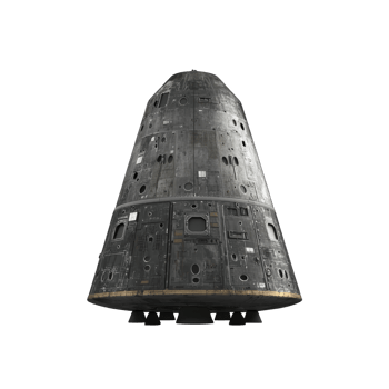Futuristic space capsule with metallic exterior, featuring numerous panels and hatches, designed for space exploration. capsule sleek design suggests advanced technology and durability png