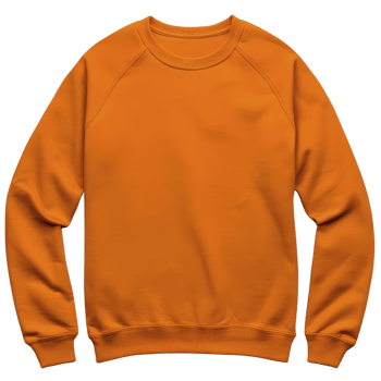 Orange sweatshirt with long sleeves and ribbed cuffs, featuring simple and casual design. vibrant color adds pop of brightness, making it suitable for everyday wear png