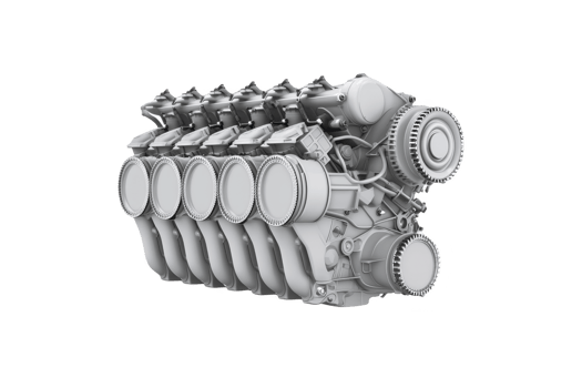 Detailed 3D rendering of V8 engine showcases its intricate mechanical components, including pistons and gears, highlighting engineering precision and automotive design png