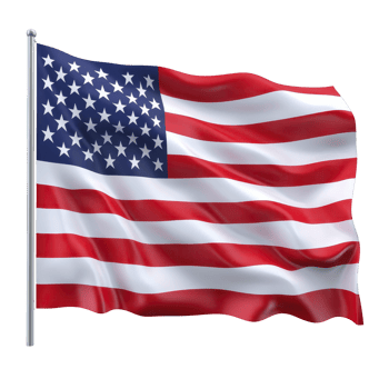 Image shows United States flag waving in wind, featuring red and white stripes with blue field of white stars. flag symbolizes freedom and patriotism png
