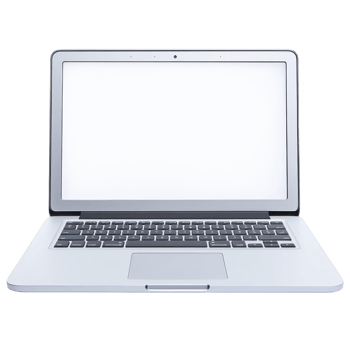 Sleek silver laptop with blank white screen, featuring black keyboard and touchpad, isolated on transparency background. Ideal for technology and business concepts png