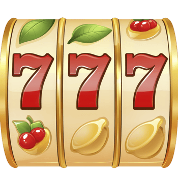 Slot machine display shows three reels with red sevens, cherries, lemons, and leaves, symbolizing winning combination. design is colorful and vibrant, evoking excitement and luck png