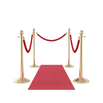 Luxurious red carpet is flanked by elegant gold stanchions with red velvet ropes, creating glamorous entrance png
