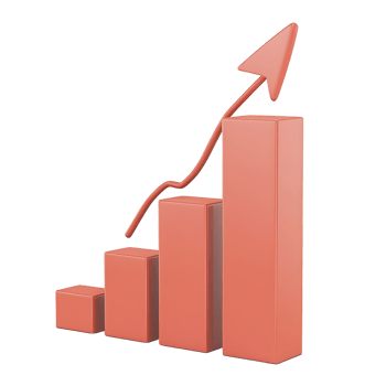 3D bar graph with upward arrow represents growth and success in business or finance. bars are in increasing height, symbolizing positive trends and progress png