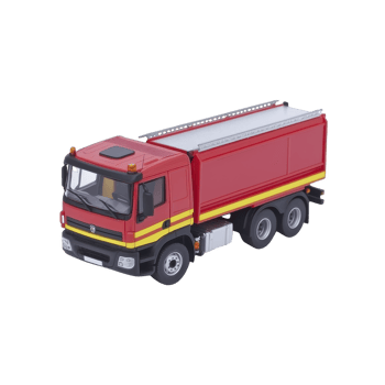 Red toy dump truck with yellow stripes is shown transparency background. model features detailed design elements, including cab, wheels, and functional looking dump bed, ideal for play png