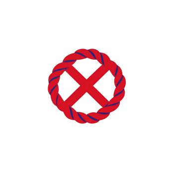 This features red and blue circular rope design with red X center, set against transparency background. design is symmetrical and bold.Red and blue circular rope design with red X center png