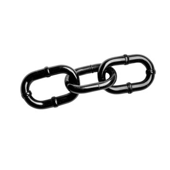 Shiny black metal chain link with sleek design, symbolizing strength and connection. chain consists of three interlocking oval links, each with smooth surface and reflective finish png