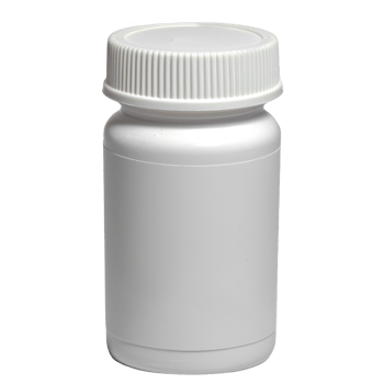 Plain white plastic pill bottle with ribbed screw cap, typically used for storing medication or supplements, is shown. bottle is isolated on transparency background png