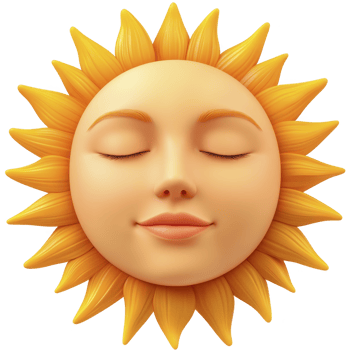 Smiling sun with serene face and radiant yellow rays creates warm and cheerful atmosphere, symbolizing positivity and happiness png