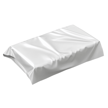 White, crumpled, rectangular object resembling wrapped package or pillow is displayed against plain background. texture appears smooth and shiny, suggesting plastic or fabric material png