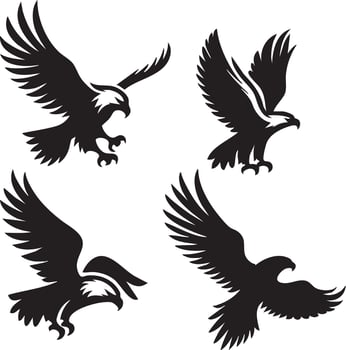Set of Four Majestic Eagle Silhouettes in Flight Winged Predators Wildlife Art vector