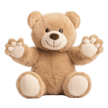 Cute, plush teddy bear with friendly smile and open arms, perfect for cuddling and comforting children. soft, brown fabric and adorable design make it ideal gift png