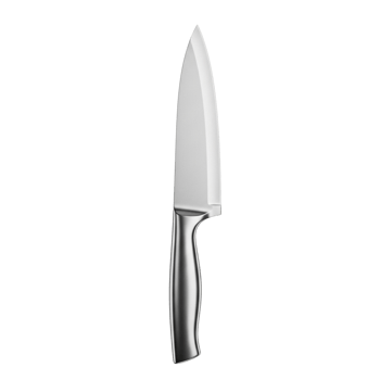Polished steel chef knife with ergonomic handle isolated on transparent background png