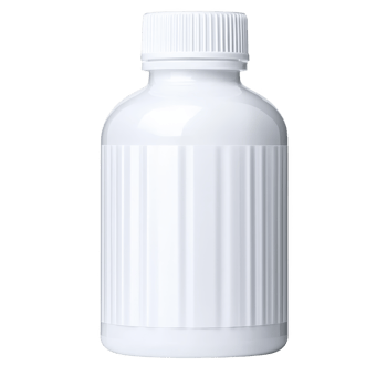 Plain white plastic bottle with ribbed cap, suitable for storing liquids or chemicals, stands against transparency background. minimalist design emphasizes functionality png