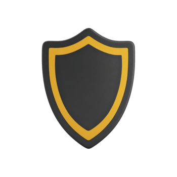 Black shield with yellow border symbolizes protection and security, often used in digital contexts to represent cybersecurity or data protection. simple design conveys strength and safety png