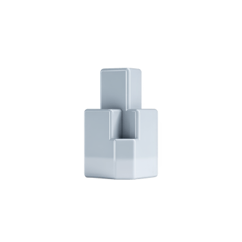Shiny, abstract, silver geometric sculpture with minimalist design, featuring interlocking rectangular shapes. modern art piece has reflective surface, creating sleek and contemporary look png