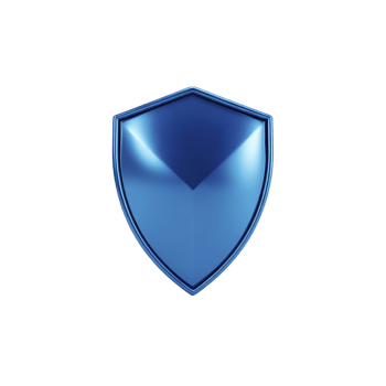 Shiny blue shield with metallic finish symbolizes protection and security. sleek design and vibrant color convey strength and reliability, making it ideal for digital security themes png