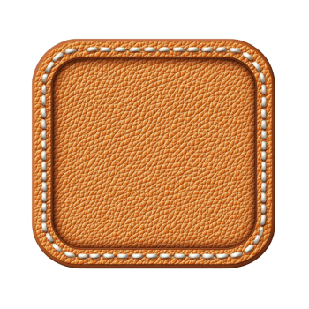 Square, textured leather patch with rounded corners and detailed stitching, showcasing rich brown color and realistic design. craftsmanship is evident intricate stitching and texture.leather patch png