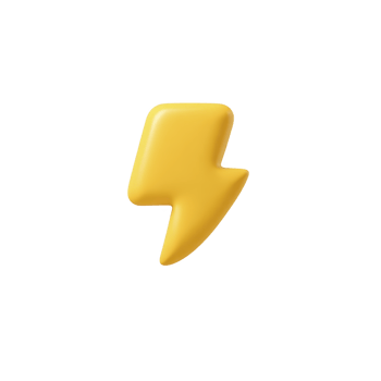 3D yellow lightning bolt icon on transparent background, symbolizing energy and power. design is simple and modern, suitable for digital use in apps or websites png