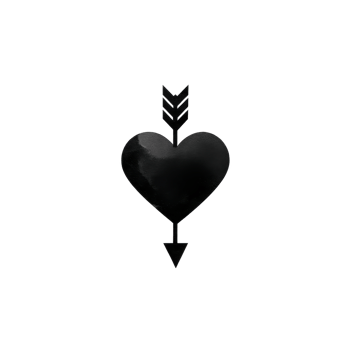 Black heart pierced by arrow symbolizes love and romance, often associated with Valentine Day. minimalist design conveys sense of passion and affection png