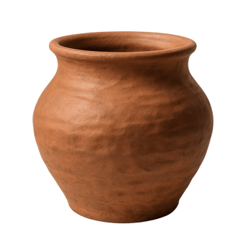 Rustic terracotta clay pot with wide opening isolated on transparent background png