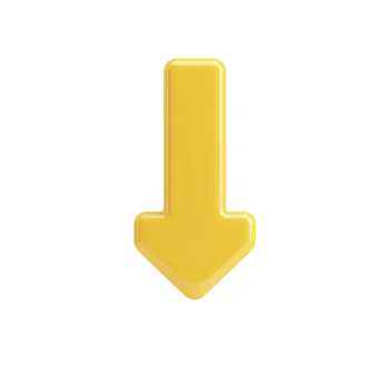 Shiny yellow downward arrow icon with 3D effect, isolated on transparency background, symbolizing direction or navigation png