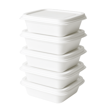 Stack of white square food containers isolated on transparent background png