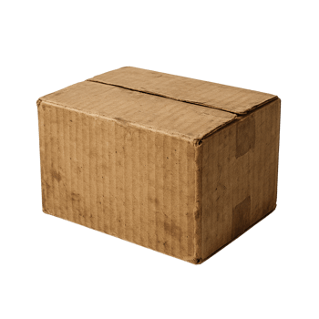 A worn brown cardboard box isolated on transparent background png