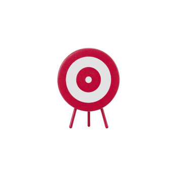Red and white target symbol with concentric circles stands on tripod, isolated on transparency background. design is simple and bold, often used in archery or as metaphor for focus png