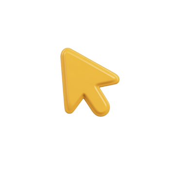 3D yellow arrow cursor icon on transparency background, symbolizing navigation or selection in digital interfaces. arrow is stylized and glossy, giving it modern and playful appearance png