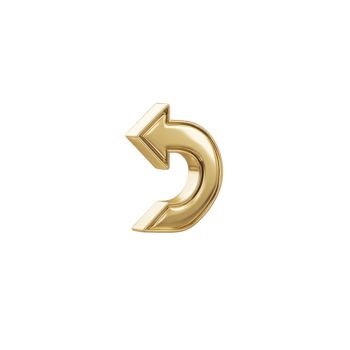 Shiny gold 3D arrow icon pointing left, symbolizing return or undo action. metallic finish gives it luxurious and modern appearance, suitable for digital interfaces or design elements png
