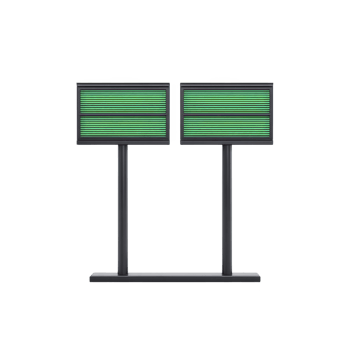 Two green striped signs on black stands are displayed side by side, suitable for indoor or outdoor use. signs are designed for clear visibility and easy information display png