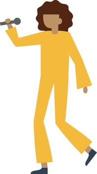 Illustration of a performer in a vibrant yellow outfit holding a microphone, capturing the essence of a lively stage performance. The figure exudes energy and passion for music vector