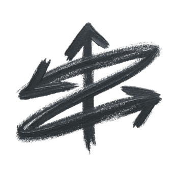 Hand drawn, chalk style illustration of zigzag arrow pointing in multiple directions, symbolizing confusion or multiple choices. black and white design adds sketchy, artistic feel png