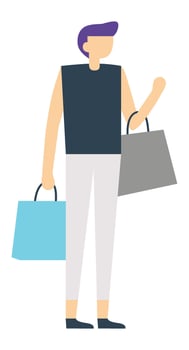 Stylish young man with purple hair is carrying shopping bags after a successful day at the mall, enjoying his retail therapy and the latest fashion trends vector