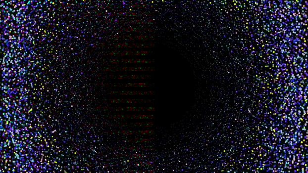 Frame of multicolored glowing dots forming a circular pattern on a dark background. Abstract background. vector