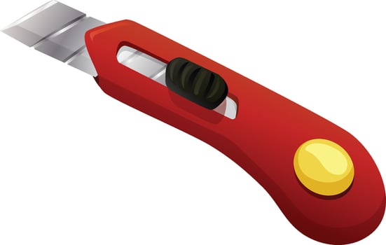 Red utility knife with retractable blade vector