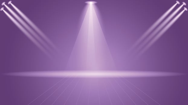 Purple spotlight background with bright stage lights and empty floor perfect for shows events promotions and digital designs vector