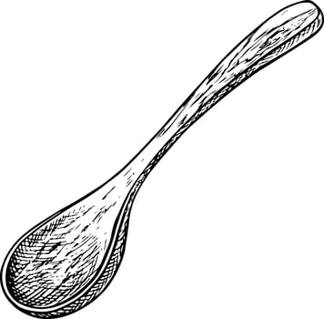 Wooden spoon. Black and white illustration, graphics. Design element for menus, recipes, and cookbooks. For banners, flyers, packaging, labels, and more. vector