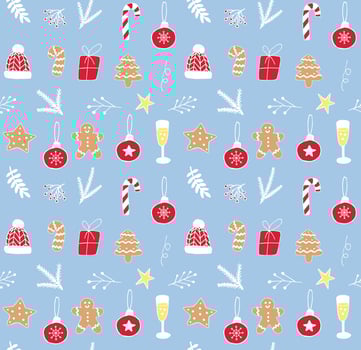Seamless pattern of hand drawn doodle sketch Christmas new year elements isolated on backgrounds vector