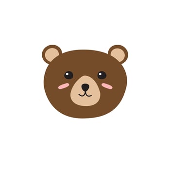 Flat cartoon hand drawn doodle colored bear face isolated on white background vector