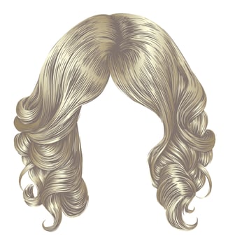 long curly hairs light blond colors . beauty fashion style wig . vector
