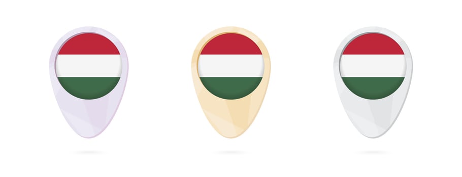 Map markers with flag of Hungary, 3 color versions. vector