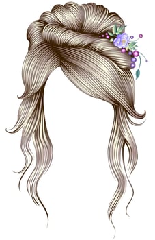 Intricate hairstyle with floral accents vector