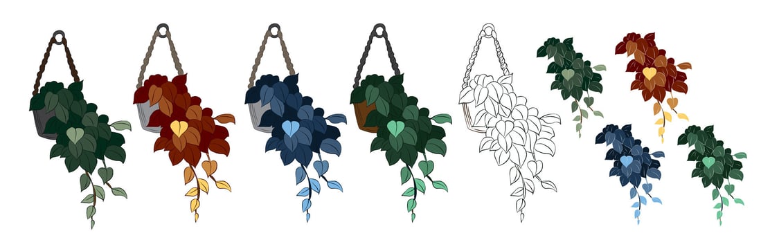 Colorful hanging plants in decorative pots vector