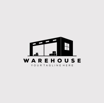 silhouette warehouse factory industry logo illustration design vector